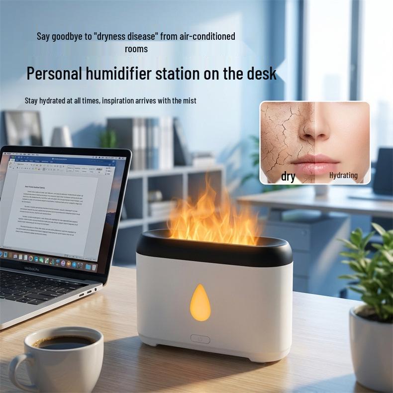 Silent Aromatherapy Flame Humidifier with Atmosphere Lamp for Bedroom