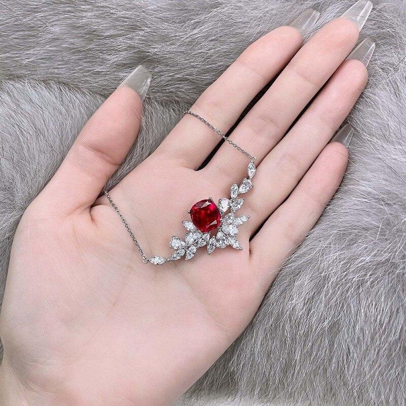 Luxury Pendants For Women S925 Sterling Silver 10*11mm Red Blue Diamonds Pendant Female Fine Jewelry Ladies Necklace Pendant