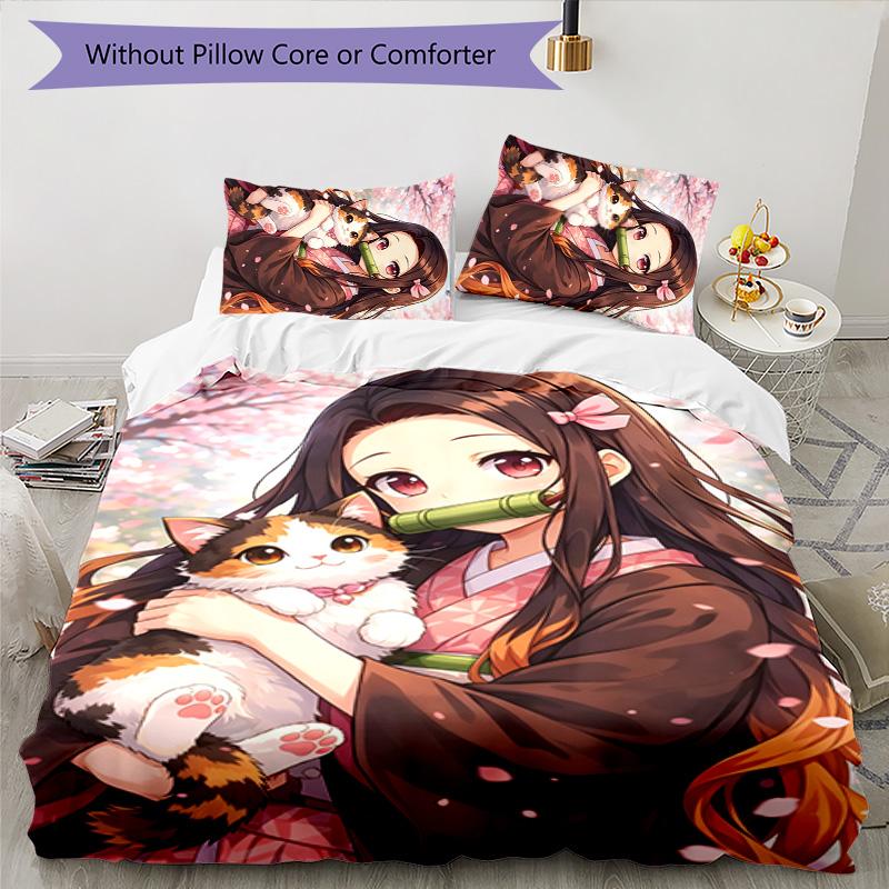 3pcs nezouko Design Cover Set - HD Printed Bedding with 1 Cover and 2 Pillowcases - Perfect for Home and Dorm Decor
