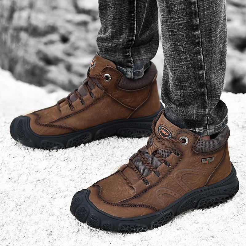 Мужские зимние повседневные туфли с флисовой подкладкой и носком, высокие хлопковые туфли большого размера из коровьей кожи для людей среднего и пожилого возраста