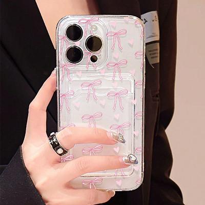 Прозрачный чехол-кошелек с отделениями для карт для iPhone 16 15 14 Pro Max 13 12 11 XS X XR 7 8 Plus SE 2022 С чехлом с принтом бантика
