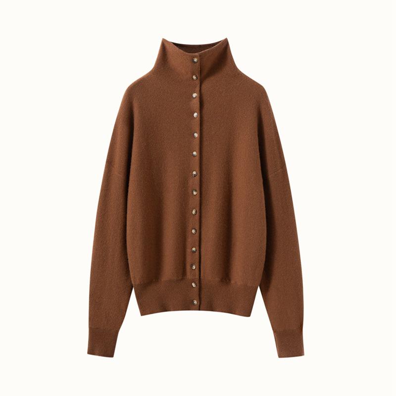 Women's Cashmere Knit Half-High Neck Cardigan - Soft, Slimming, Winter Casual Korean Style Sweater