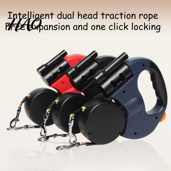 Hands Free Double Leash Dual Dog Retractable Heavy Duty Headed with Nylon 360-degree Swivelling And LED Light for Small Medium Large Dogs Waterproof