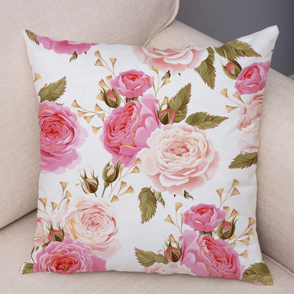 Rose Red Flower Pillowcase Decorative Bird Flower Plant Pillowcase Cushion Sofa Home Car