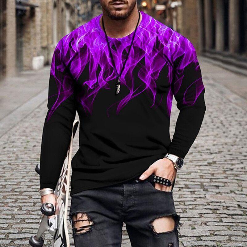 American Flag Print Long-Sleeved Men's T-shirt Spring Autumn Loose Tops Casual Fashion All-Match O-Neck Men Clothing 5XL EU Size