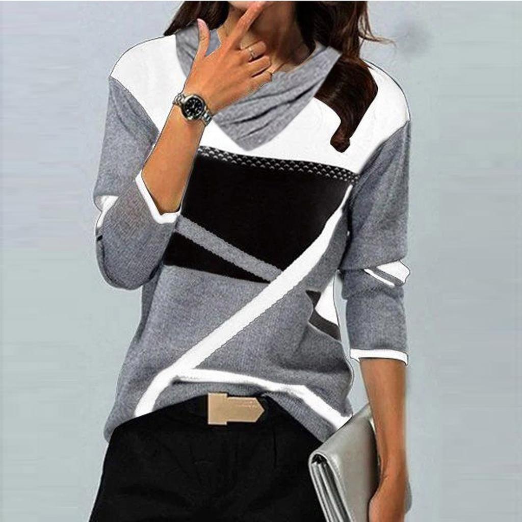 Женские топы Нарядные повседневные рубашки с длинными рукавами с перекрестным V-образным вырезом и цветными блоками Повседневная туника Блузки Топы