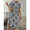 Women's Dress Summer Fashion Printed V Neck Short Sleeve Loose Dresses