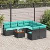 9 Piece Black Garden Sofa Set with Cushions