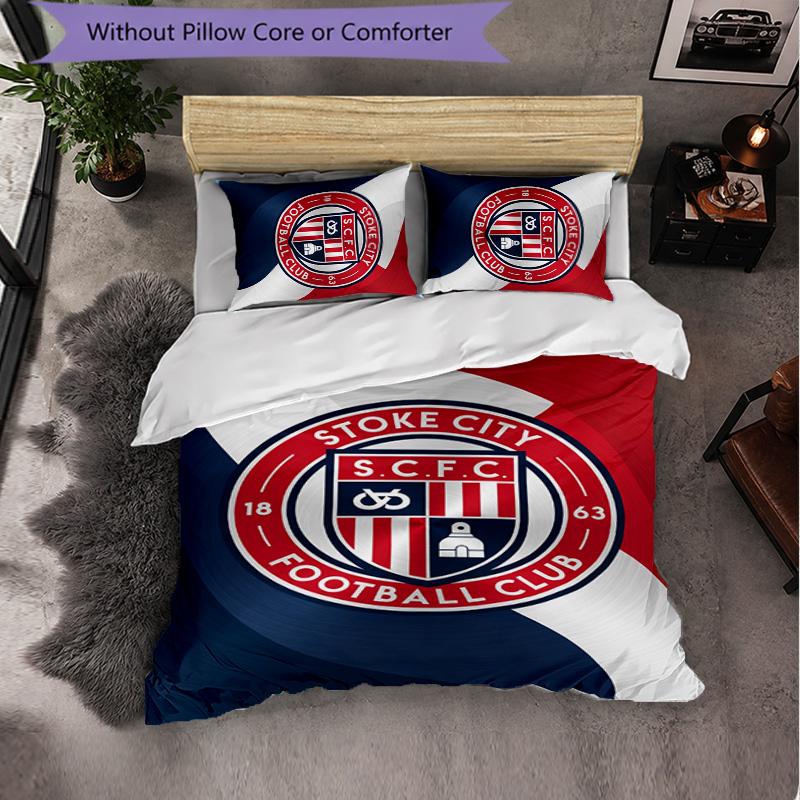 Stoke City Football 3 Piece Bedding Set Soft Duvet Cover Set with Pillowcases Printed Bedroom Decor Set for Home