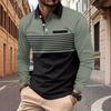 Men Spring Fall Shirt Buttoned Turn-down Collar Contrast Color Striped Prinitng Long Sleeves Pullover Mid Length Casual Business Top