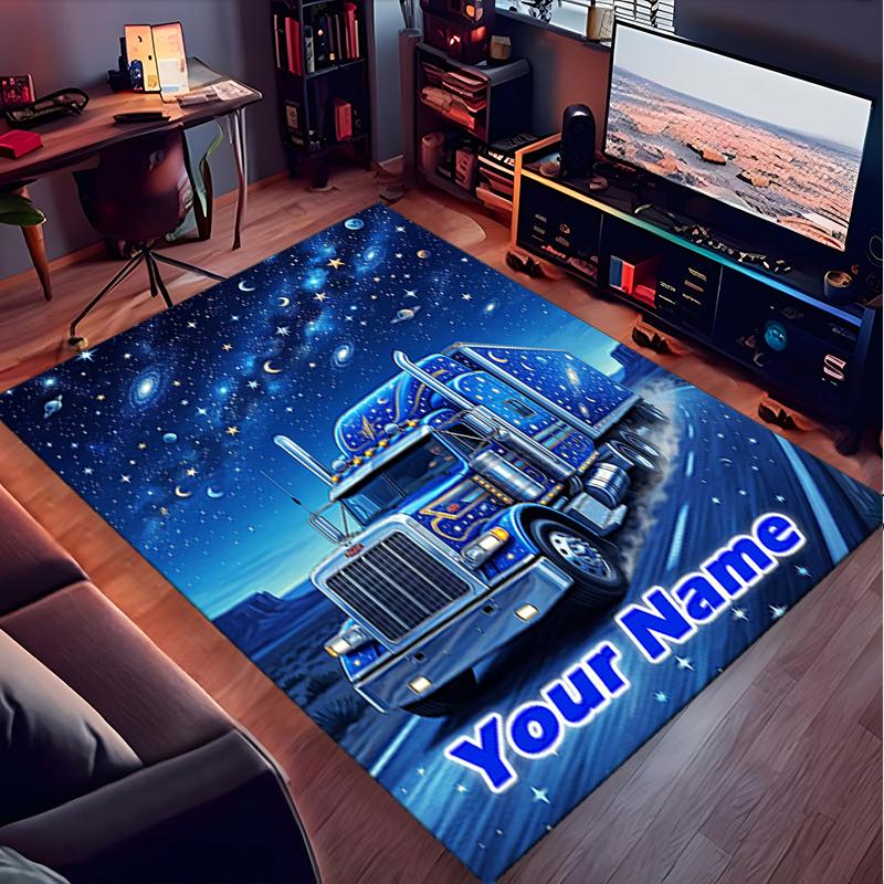 1PC Custom Name Space Truck Journey Theme Floor Mat Ideal for Living Room, Game Rooms, Office, Bedroom,Floor Mat Playful Design