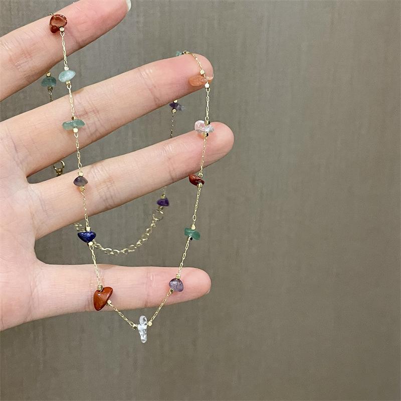 Sweet Coloorful Natural Beads Choker Necklace For Women Girls Simple Clavicle Chain Necklace New Jewelry Gift