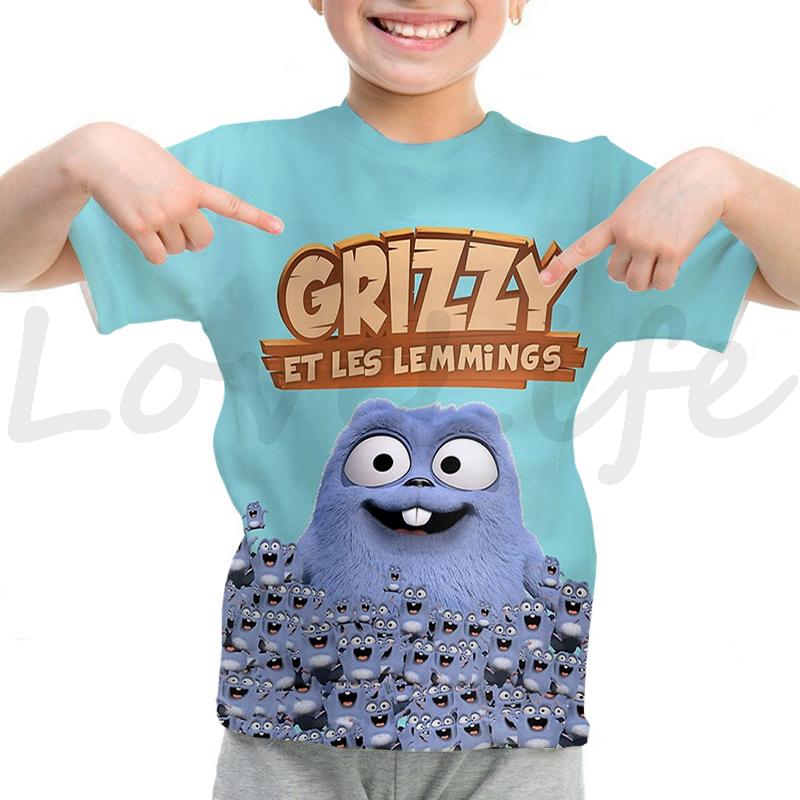 Summer Kids Grizzy And The Lemmings T-Shirts Children Cartoon 3D T Shirts Camiseta Boys Girls Teens Toddler T Shirts Tee Tops