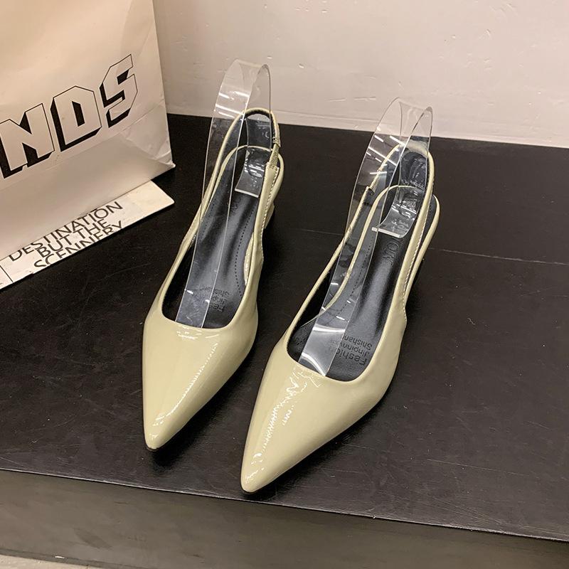 Темпераментные сандалии Баотоу Женские 2025 Лето Новые С открытым носком Высокий каблук Лаковая Коренастый каблук Модные сандалии