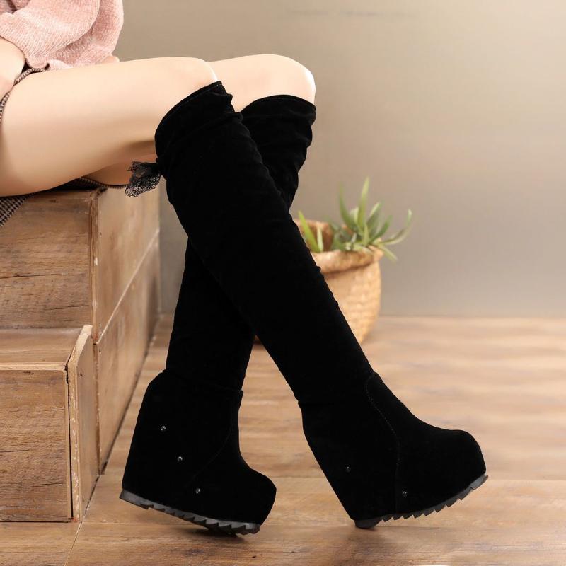 Footwear Wedge Heel Shoes for Women Platform Ladies Boots Elastic Thigh High Above Over The Knee Pu Waterproof Spring Autumn Y2k