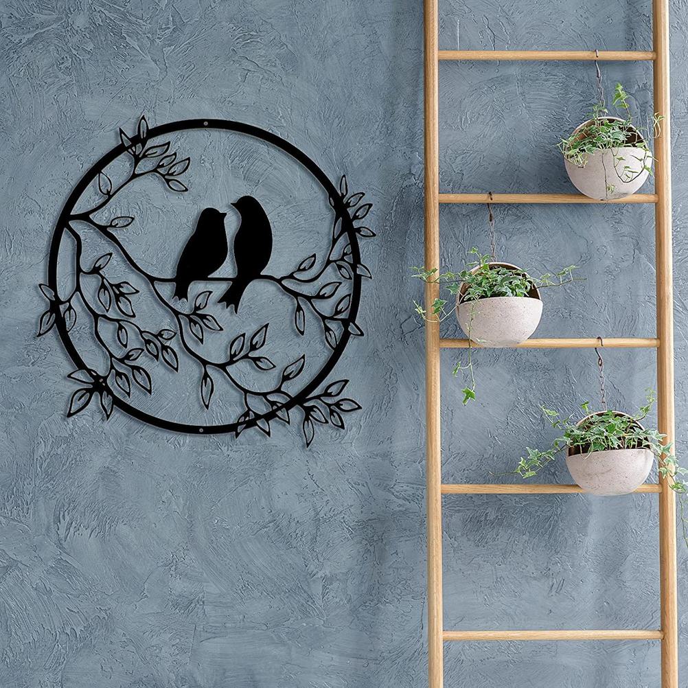Metal Wall Art Bird On Branch Round Wall Art Bird Sign Wall Silhouette Bird Iron Artwork Hanging