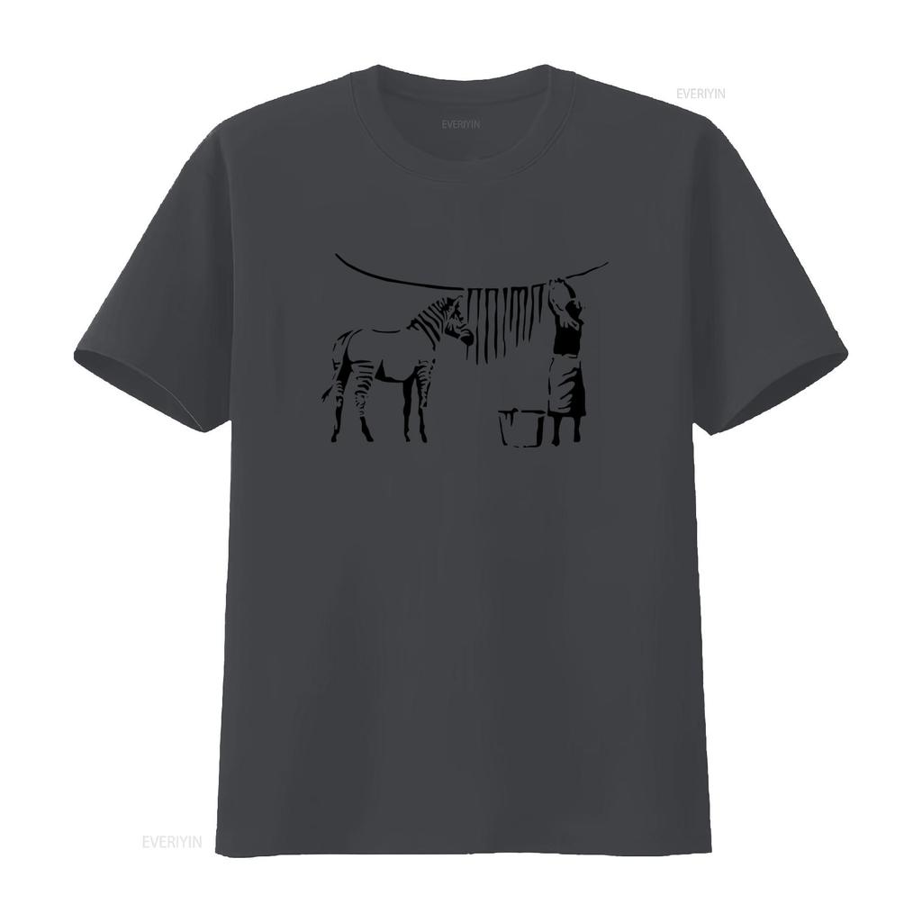 Ladies Banksy Inspired Zebra Washing Street Art Graffiti Lady Fit White T Shirt vintage Washed Breathable Casual Unisex fashion