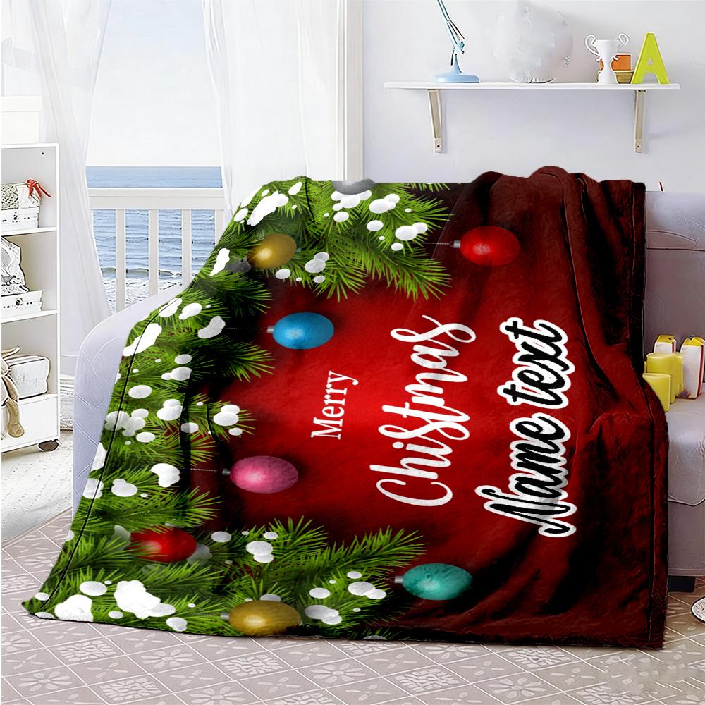Merry Christmas Bell Maple Leaf Customize Your Name Blanket Lightweight Personalized Blanket Ultra-Soft Great for Nap Chair Bed Seaside All-Season Use