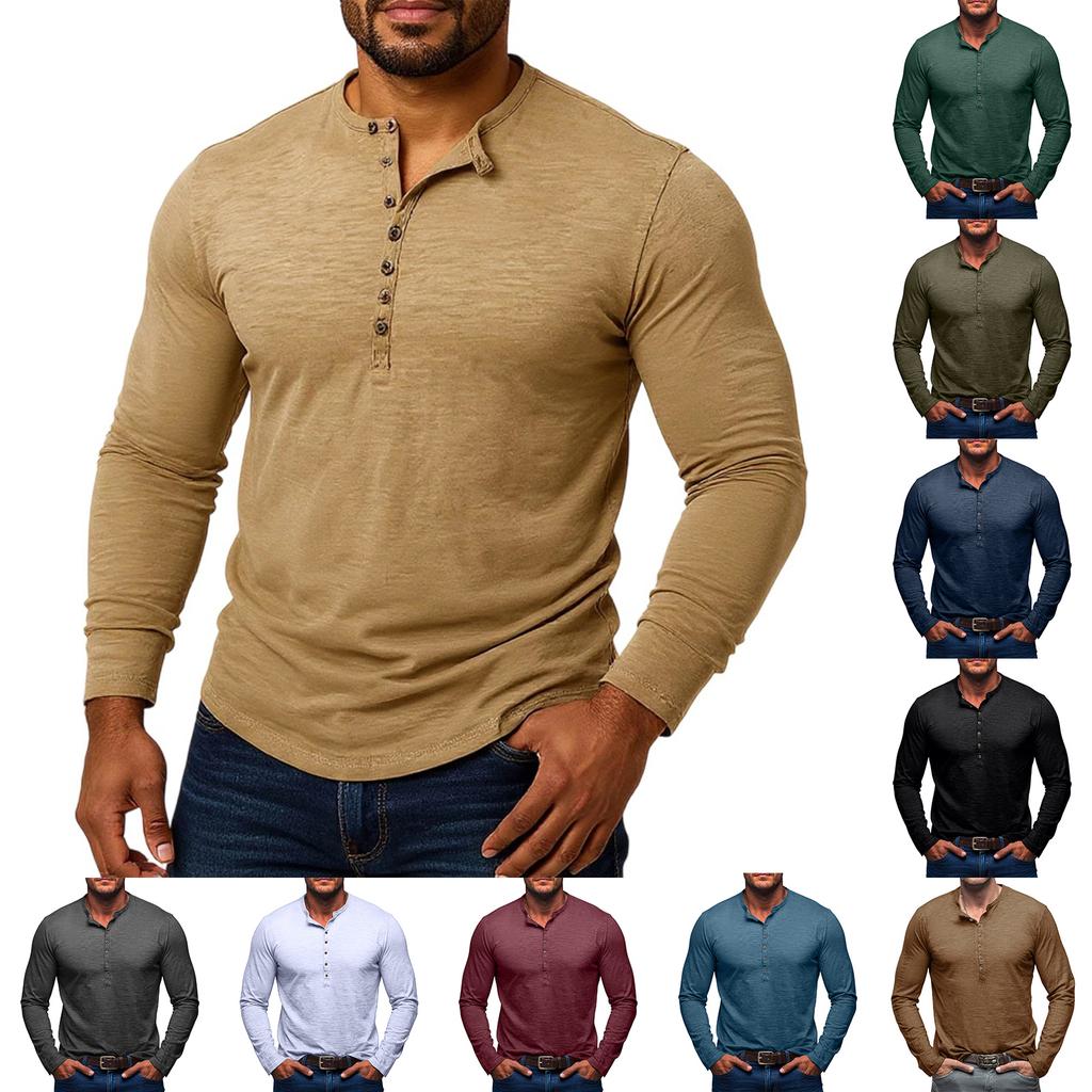 Men'S Button Up Long Sleeved Fashionable Casual Sports Top