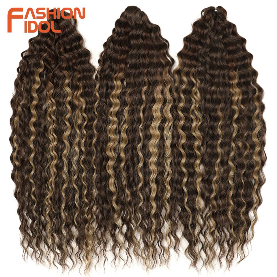 FASHION IDOL Ariel Twist Crochet Hair Synthetic 22 Inch 3 PCS Water Wave Hair Extensions Ombre Rainbow Color Braid Curly Hair