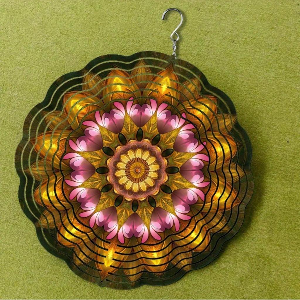 10-дюймовый металлический ветряной спиннер с крючком 360 градусов, элегантный цветочный дизайн для украшения сада, двора, газона, розово-золотой, уличный декор, подарок