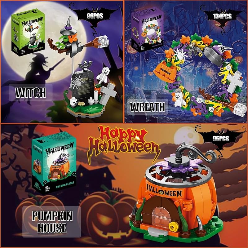 YZYVIOW Halloween Assembly Blocks Set Pumpkin Ghost Witch Fully Compatible with Mainstream Brand Blocks Halloween Presents Girl Boy for Children Toys