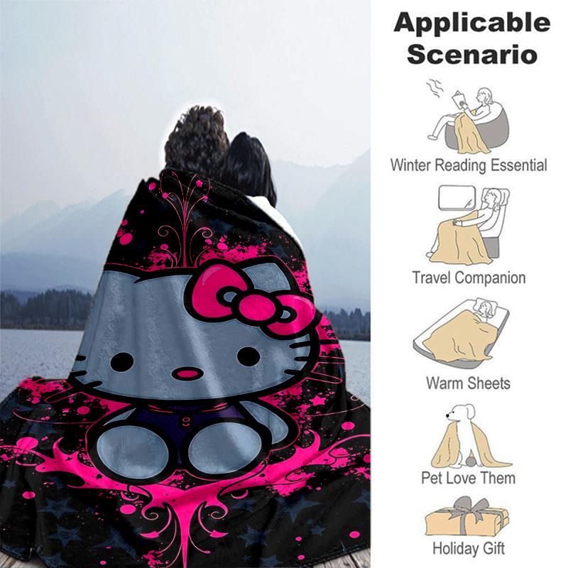 1pc Hello Kitty Cartoon Themed Blanket, Seasonal Home Decorative Throw Blanket, Living Room, Travel, Camping, Car Blankets, Beach, Office Naps, Perfec