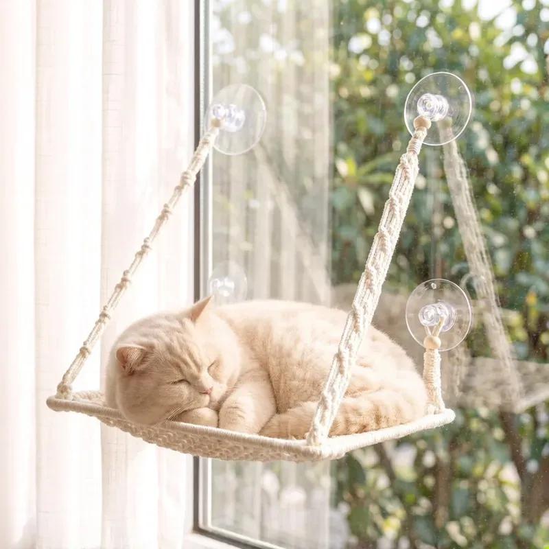 Cat Hammock for Cats with Suction Cup Mount Window Perch Bed for Indoor Felines Durable Aluminum Alloy Lightweight Design