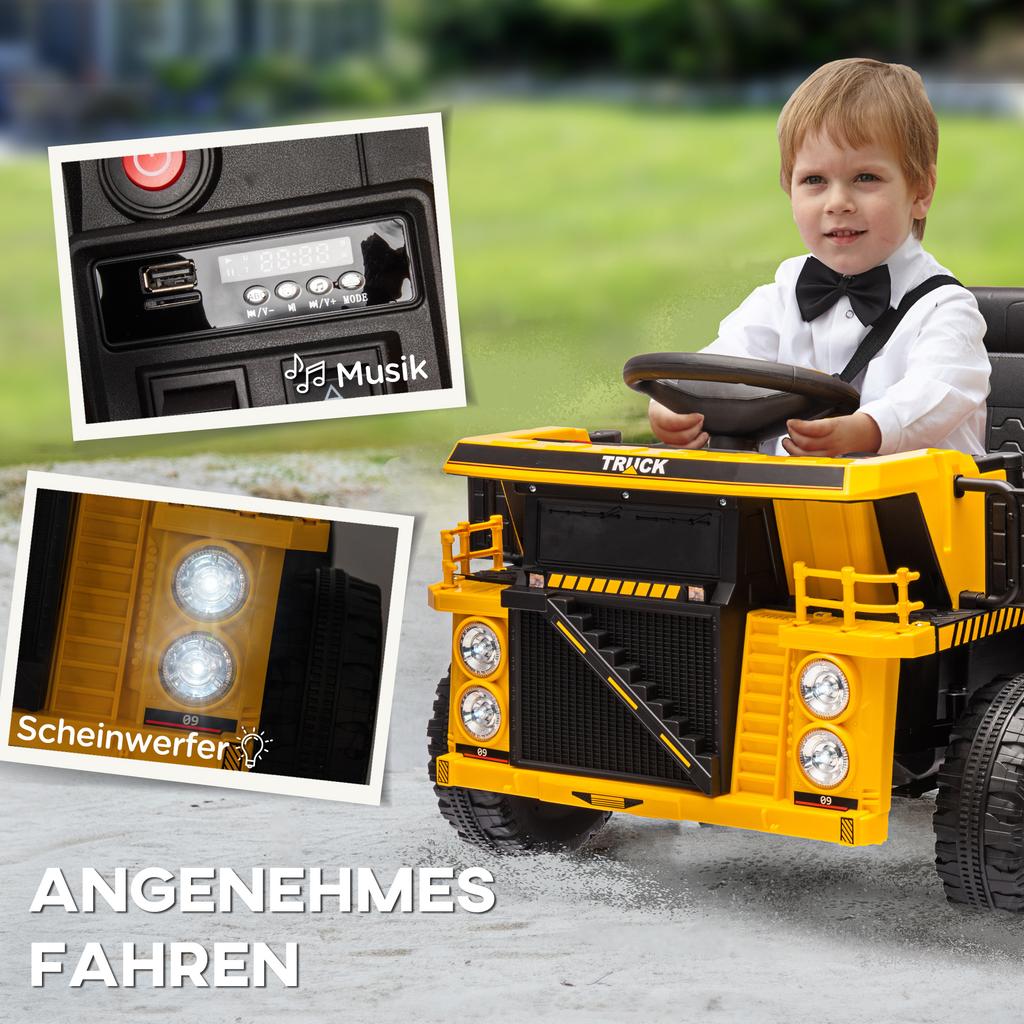Electric Tipper Truck, 3-6 km/h, Slide Car, Tiltable Loading Bed, Light & Music, for 3-5 Years