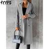 Women's Fashion Casual Solid Color Print Autumn Winter Long Sleeve POLO Neck Jackets & Coats