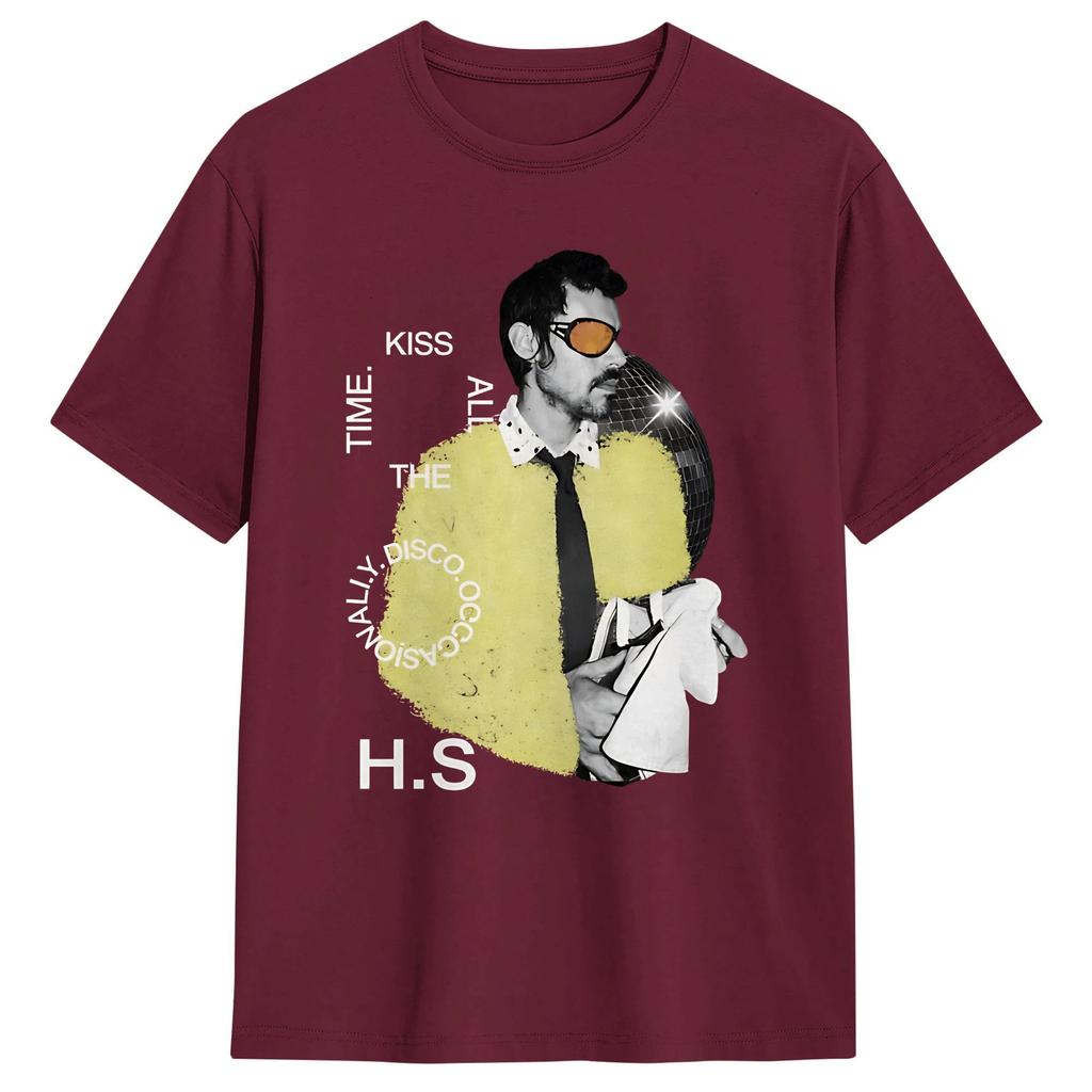 Harry Style Kiss All The Time Disco Occasionally Disco Ball Tour TShirt Summer Cotton T Shirts For Adult Novelty Loose Tshirt