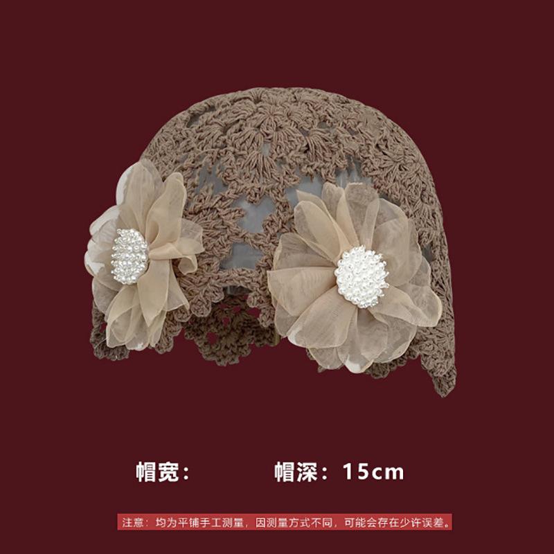 Hollow pearl pendants, handmade wrapped hats, women's ethnic style knitted pullover hats, vintage large toe pile hats