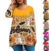 Женская мода Большой размер Круглый вырез Длинный рукав Повседневный Пуловер Топ с принтом на Хэллоуин Свободного кроя