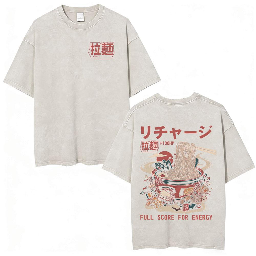 Vintage Japanese Osaka Dotonbori Crab Cityscape Graphic T Shirts Mens Washed Fashion Oversized Cotton Tshirt Unisex Streetwear