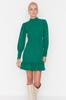 Women's Fashion New Dress Emerald Green A-Line High Collar Skirt Gathered Mini Woven Dress