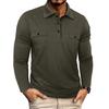 Men's Long Sleeve Polo Shirt with Button-Down Collar and Chest Pockets, Multiple Colors