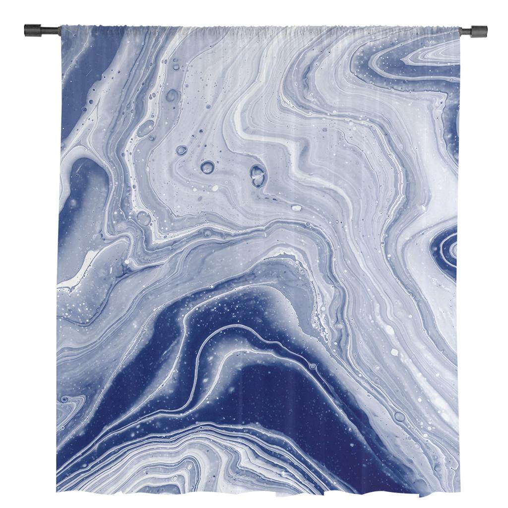 Marble Texture Navy Blue Sheer Curtains for Living Room Decoration Window Curtains for Kitchen Tulle Voile Organza Curtains