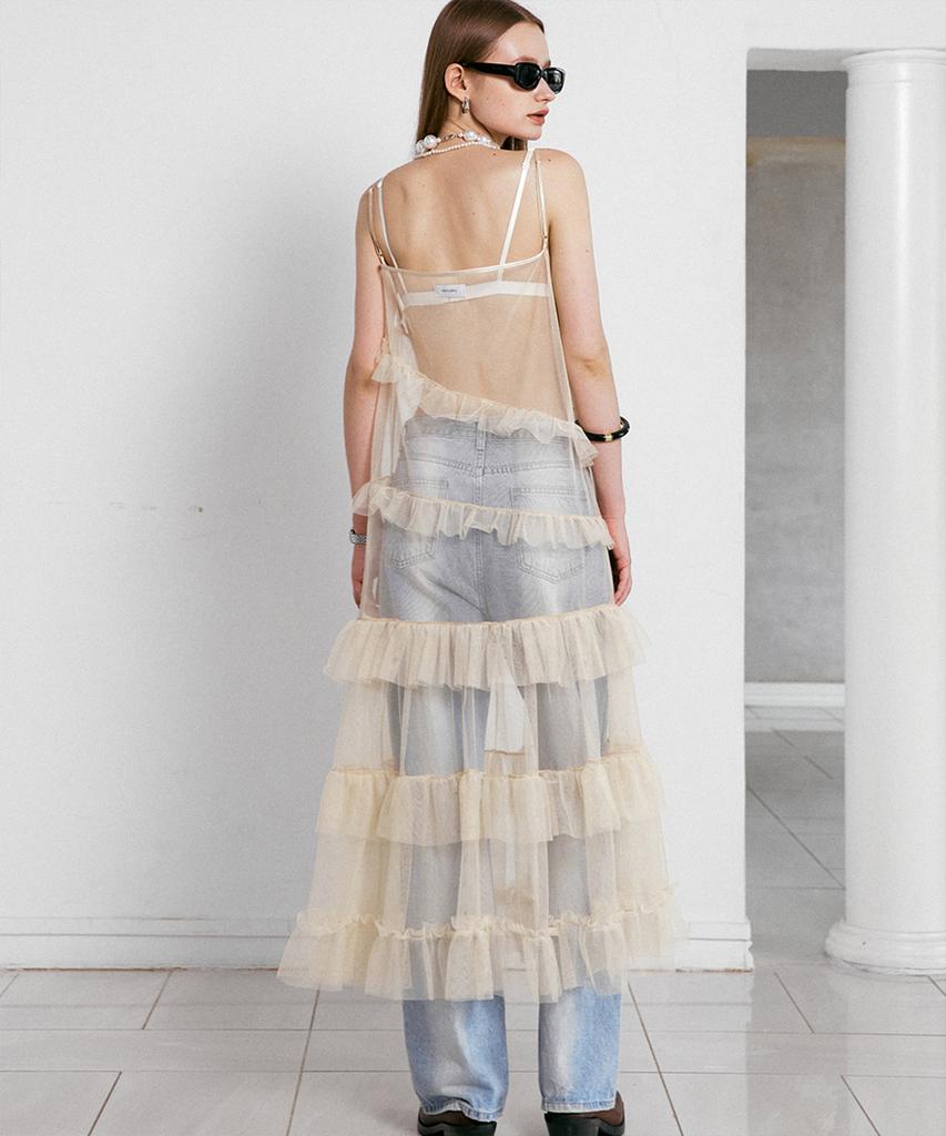 DEWEDEWE Balletcore Mesh Dress_Beige