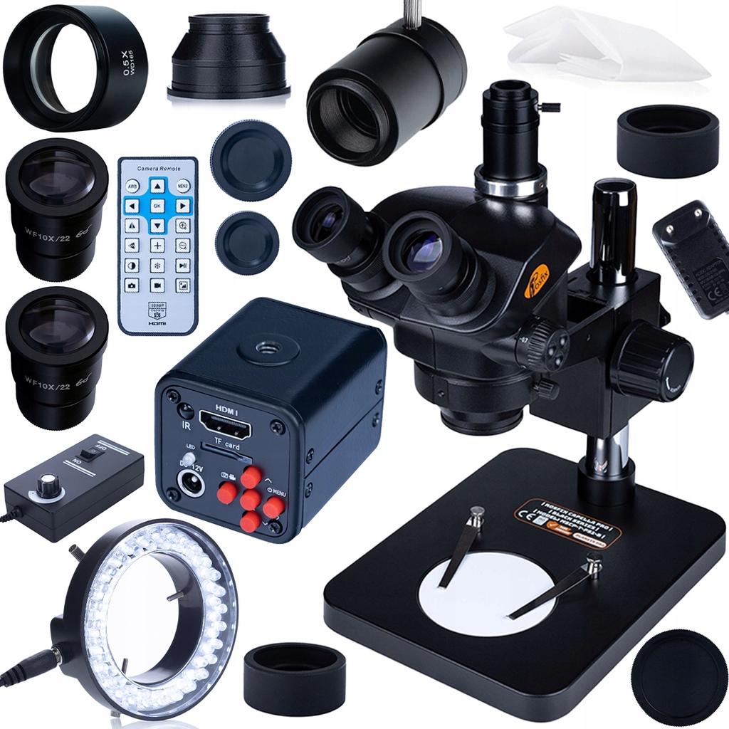 Rosfix Mikroskop Trinokularowy 7–45x z Kamerą 16MP 4K i Oświetleniem LED 56 – Zoom Optyczny | C-Mount | Inspekcja PCB | Serwis SMT