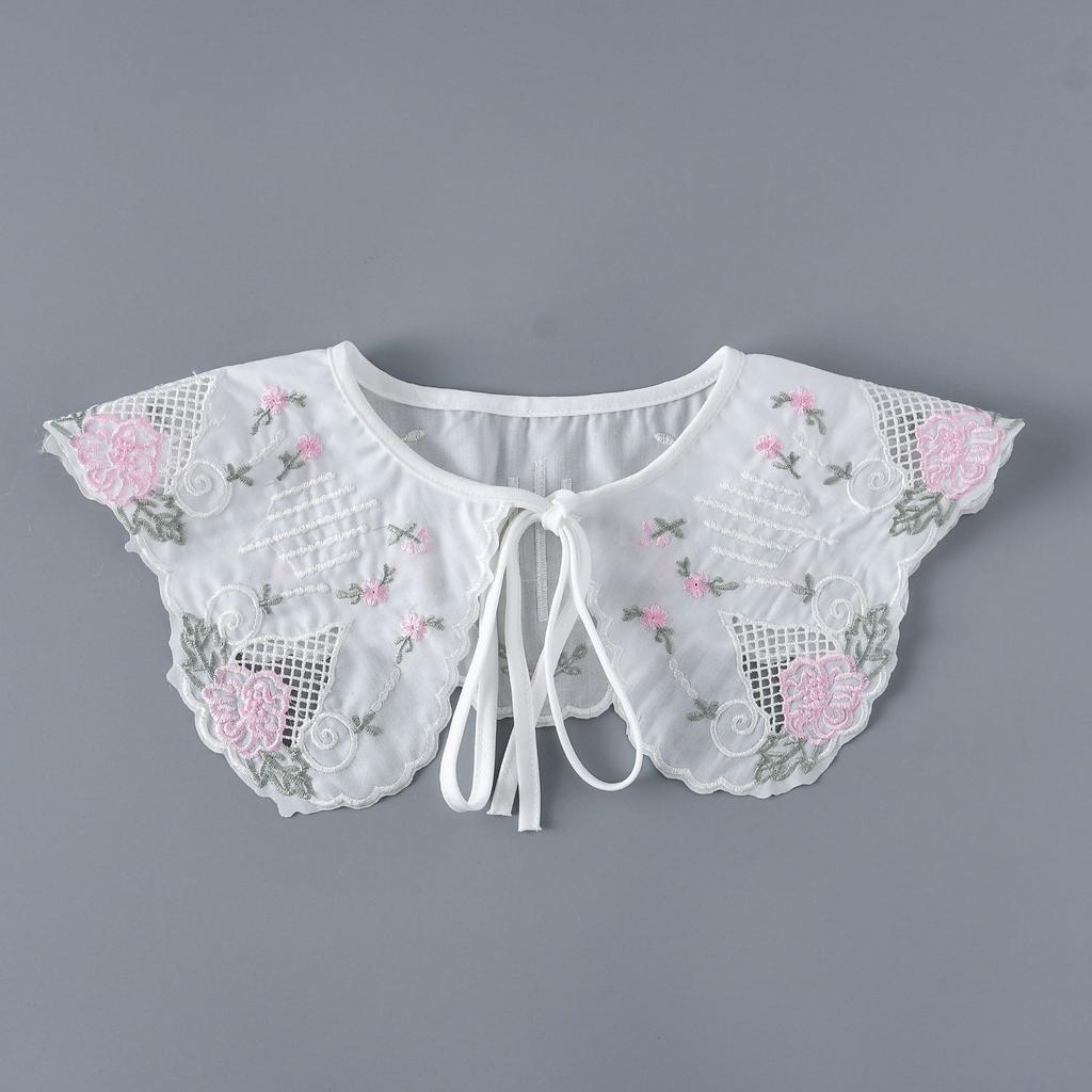 Women Embroidery Floral Lapel Blouse Top Detachable Collar Shawl Female Vintage Shirt False Tie Fake Collar Accessories