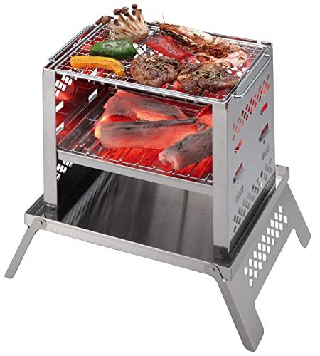 Captain Stag UG-3302 Stainless Steel Fire Pit Stand/Mini Table for Kamadodai B5 Model, Silver