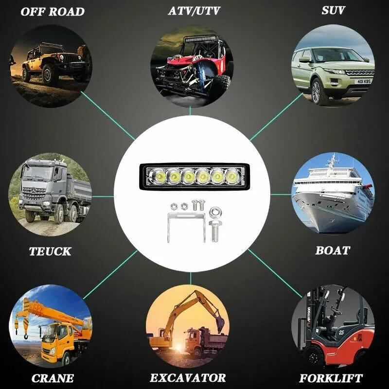 6 LED 18W Car Work Light 12V Waterproof DRL Spotlight High Brightness for SUV Truck Trailer Offroad Driving Fog Lamp Headlight