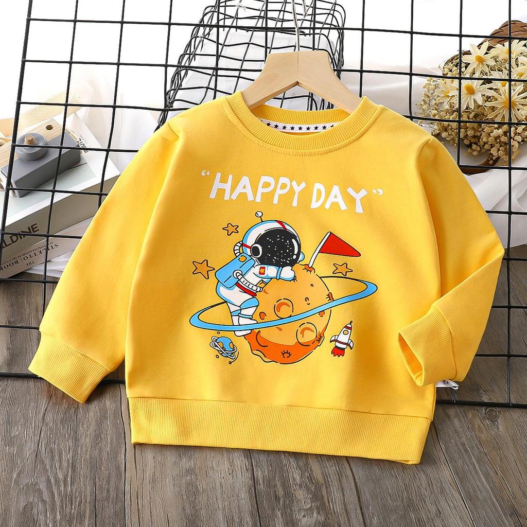 Детские осенние футболки с длинными рукавами и круглым вырезом с мультяшным принтом для унисекс