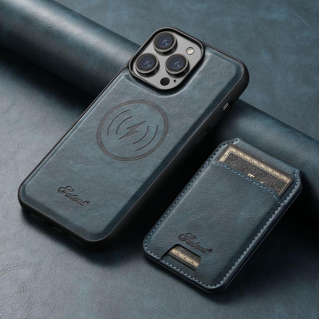 Кожаный чехол MagSafe для iPhone 17 Pro с поддержкой беспроводной зарядки и магнитной подставкой-держателем для карт