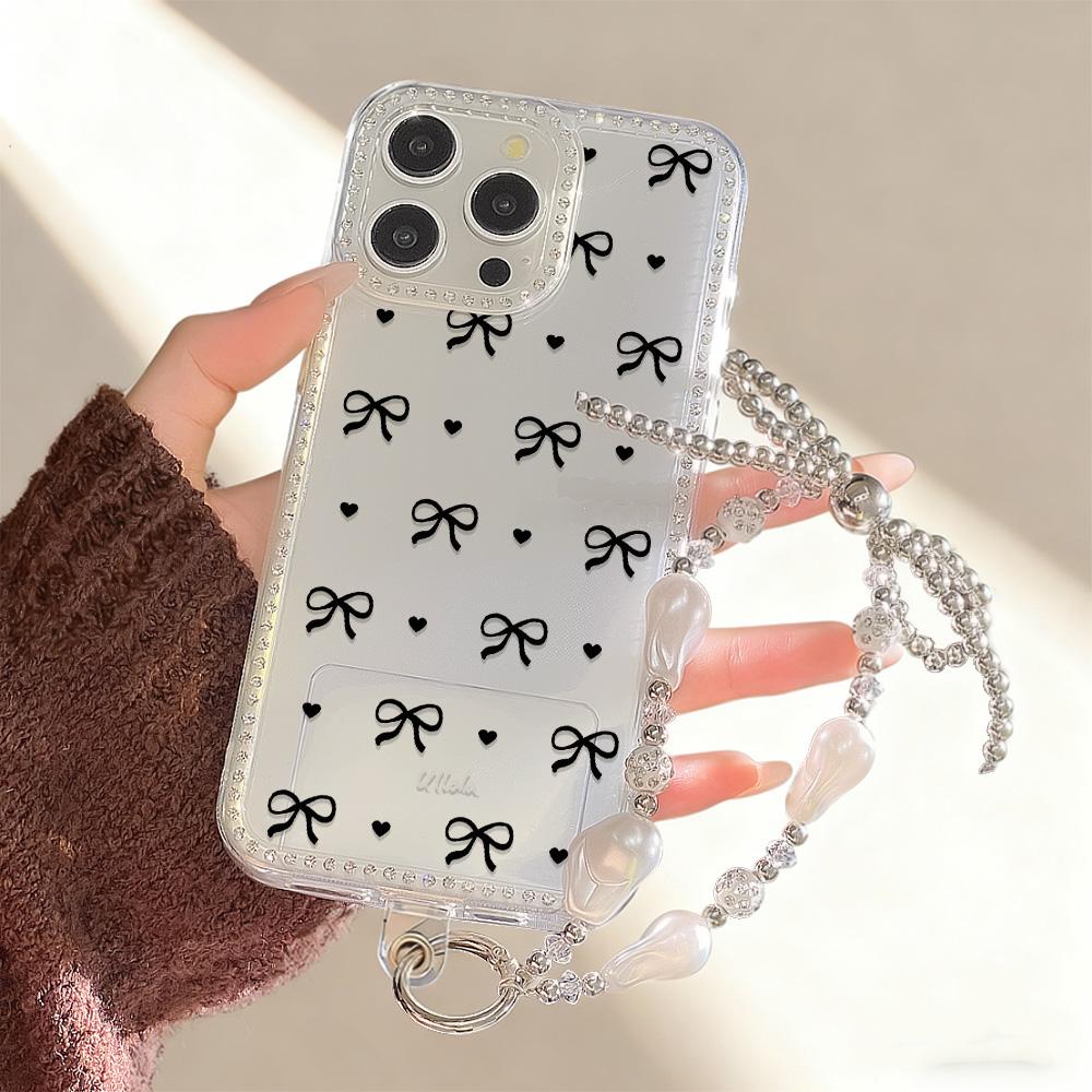Чехол-браслет с цепочкой для iPhone 17 16 15 13 14, Air 17 12 14 16 Pro 17 14 16 Pro Max, с милым узором в виде сверкающих бриллиантов и ремешком.