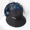 Korean Letters Embroidery Bucket Hat For Women Men Summer Coconut Trees Print Double-Sided Fisherman Cap Wide Brim Sunshade Hats