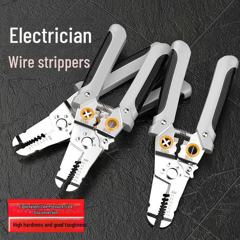 Multi-function Stainless Steel Wire Stripping Pliers - Manual Cable Crimping and Cutting Tool for Electricians