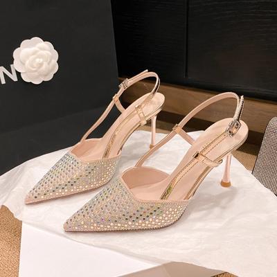 Модные женские туфли с острым носком и небольшими боковыми отверстиями на шпильках на высоком каблуке, повседневные туфли для вечеринок, офиса, свадьбы, платья, туфли на каблуке с открытой пяткой
