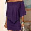 Women Off Shoulder Loose Dress Summer Short Sleeve Tassel Package Hip Short Skirt