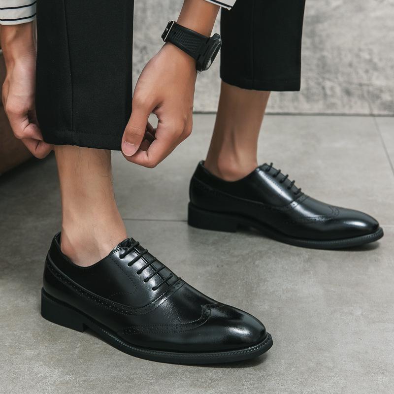 Весенне-осенние британские деловые туфли с круглым носком из кожи, мужские резные броги, дерби, офисные туфли, свадебные туфли